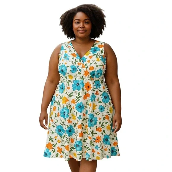 knee length dresses for ladies Plus Size Pleated Midi Chiffon Dress main image 1